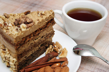 Drinking tea with nut pie