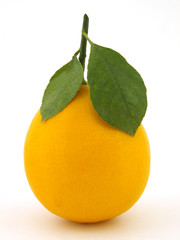 A ripe lemon with leaves