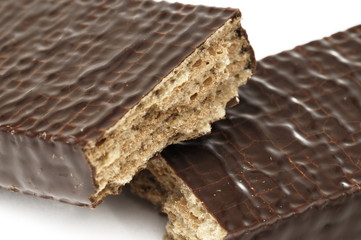 Pieces of chocolate wafer isolated on white