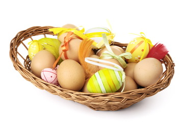 composition of easter eggs isolated on white background