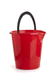 red plastic bucket isolated