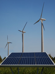 Wind turbines and solar panel for green energy