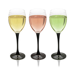 Multi-colored glasses of champagne or sparkling wine.