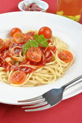 home made spaghetti with organic baby tomatoes