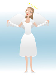 Female cartoon angel taking flight