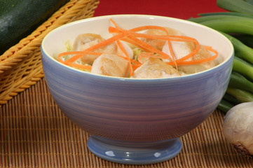 asian style noodle chicken soup with carrot