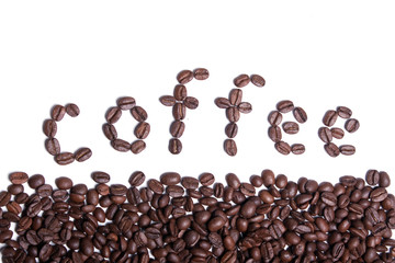 Coffee word written from coffee beans.