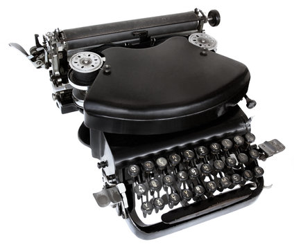 Massive Old Black Typewriter Isolated On White Background