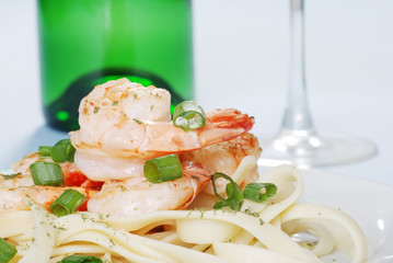 closeup shrimp with spring onions