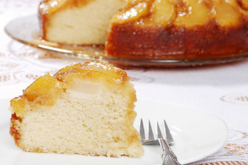 closeup upside down pear cake