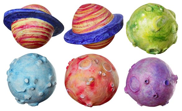Space fantasy six planets handmade colorful
