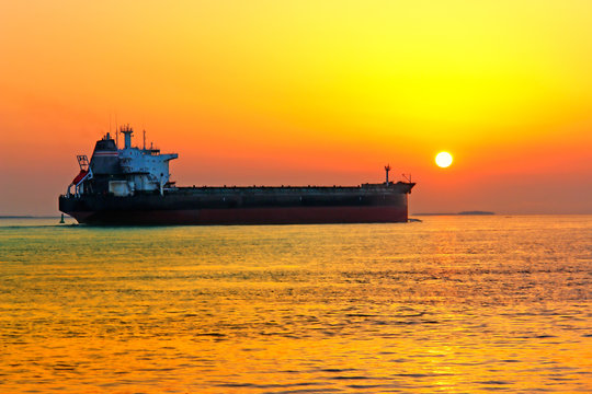General Cargo Ship in the Sunset near Bremerhaven/Germany