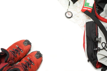 Trekking shoes and hiking equipment