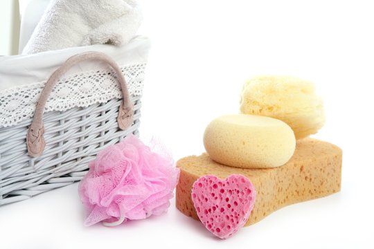 Toiletries stuff sponge gel shampoo towels