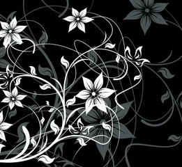 Crédence de cuisine en verre imprimé Fleurs noir et blanc fond floral noir