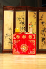 historic Chinese furniture on stage