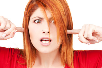 unhappy redhead woman