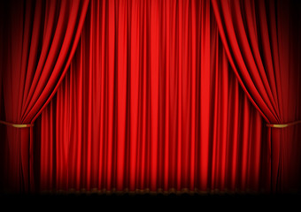 Red theater curtain with spot lights