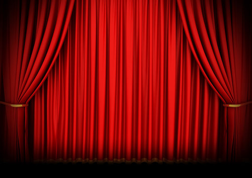 Red theater curtain with spot lights