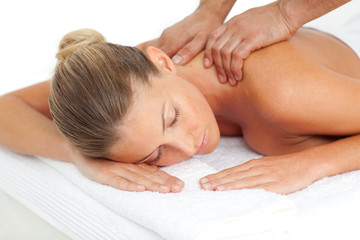 Fototapeta na wymiar Caucasian woman enjoying a massage