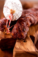Close up of dry sausage and salami