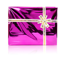 pink gift with white bow isolated