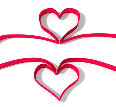 two red ribbon as heart shape