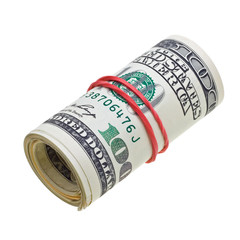 Money roll with US dollars bills isolated on white