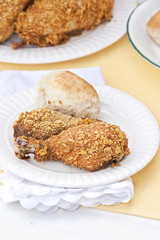 Oven fried skinless chicken with fluffy homemade biscuits
