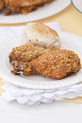 Oven fried skinless chicken with fluffy homemade biscuits
