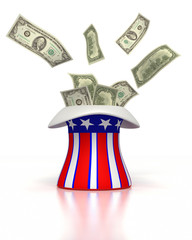 Uncle Sam's hat shooting money out