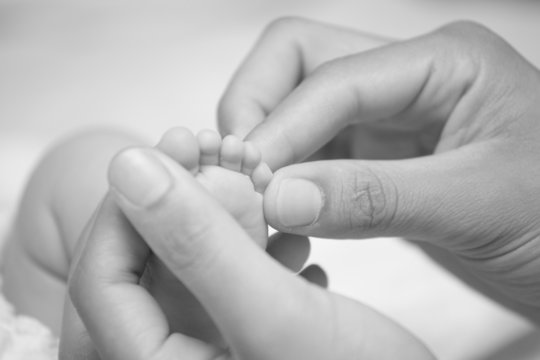 Hands touching baby feet - Powered by Adobe