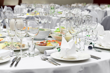 Elegant banquet tables prepared for conference or party