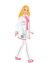 girl walking  - isolated over a white background