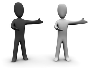 Zwei Männchen zeigen nach rechts