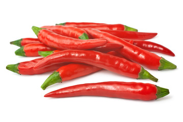 Spicy red chilies isolated on white background