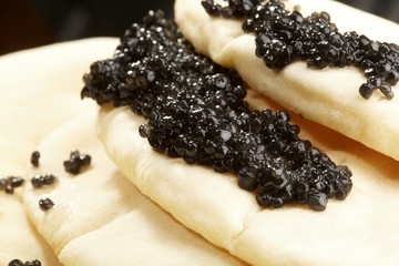 Caviar black with pancakes, a pancake week