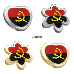 vector illustration of angola flag in heart and flower shape