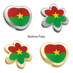 illustration of burkina faso flag in heart and flower shape