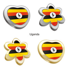 vector illustration of uganda flag in heart and flower shape