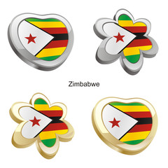 vector illustration of zimbabwe flag in heart and flower shape