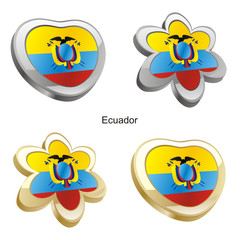 vector illustration of ecuador flag in heart and flower shape