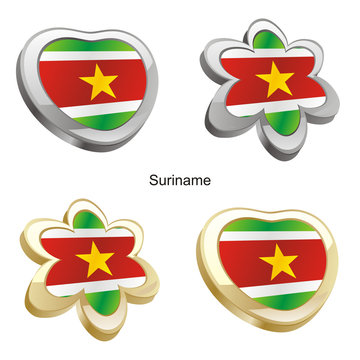 vector illustration of suriname flag in heart and flower shape