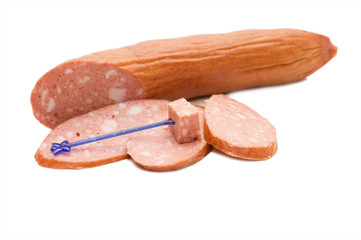 Sausage pieces isolated on white background