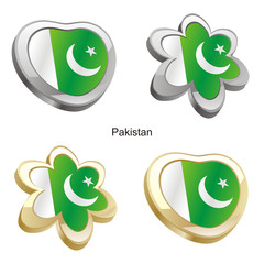 vector illustration of pakistan flag in heart and flower shape