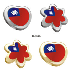 vector illustration of taiwan flag in heart and flower shape