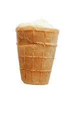 white ice-cream in waffer cup isolated on white