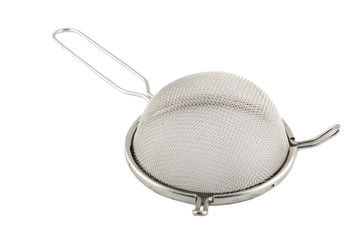 metal sieve with handle isolated on white