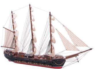 Naklejka premium old fully rigged sailship model on white