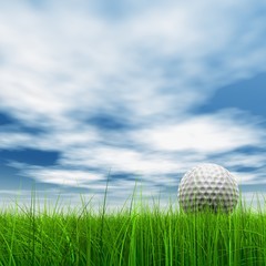 High resolution 3d white golf ball in green grass background